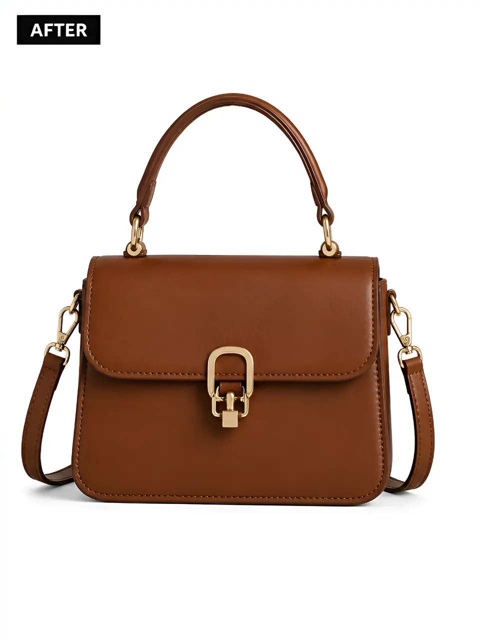 Brown leather handbag isolated on a pure white background