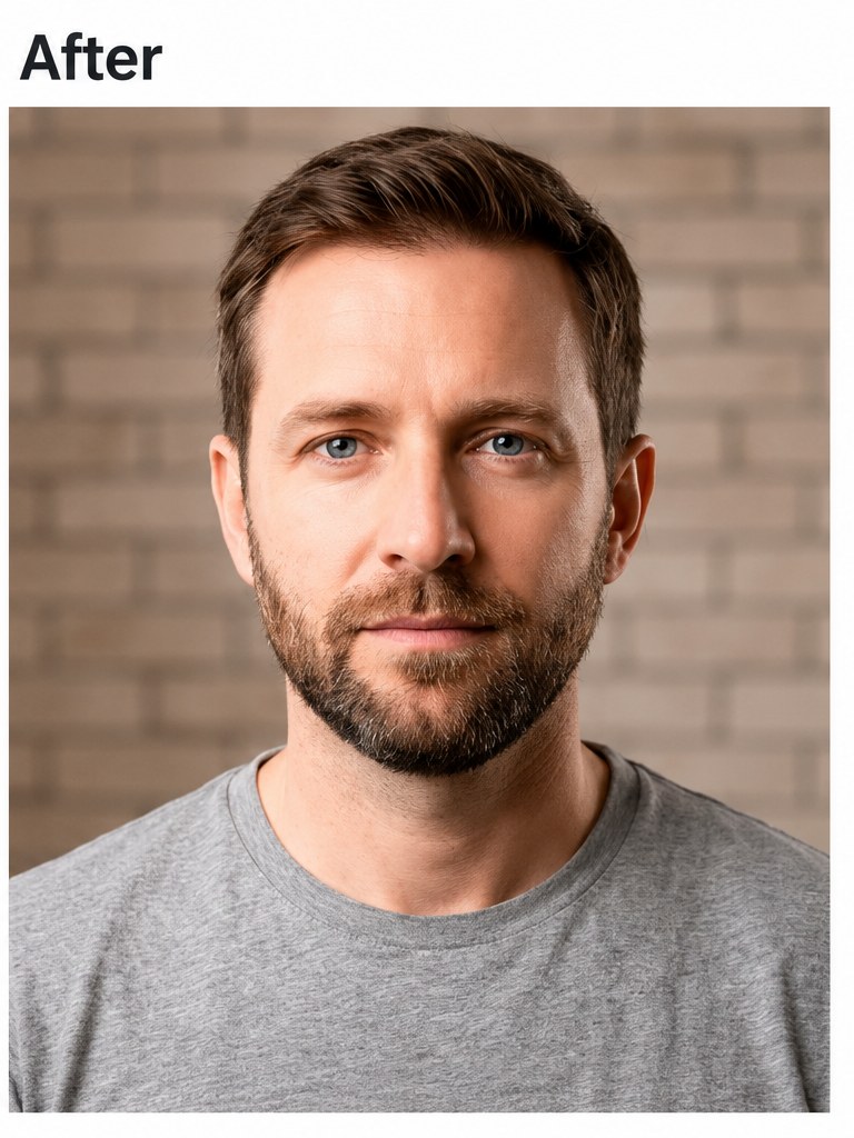 Bearded man's portrait graded with richer colour and light